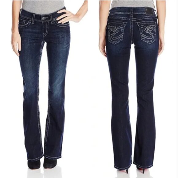 Silver Suki Surplus Jeans Bootcut Mid Rise Curvy Fit Dark Wash Size 31 - Picture 1 of 14